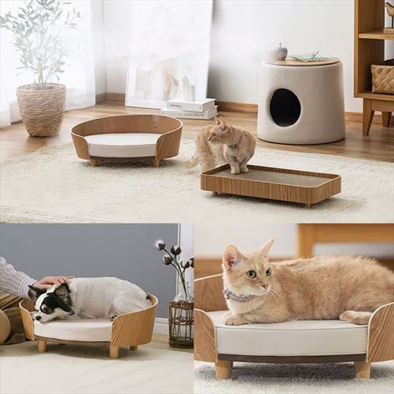 Sculpted Oak Pet Lounge – Handcrafted Designer Bed for Cats & Small Dogs