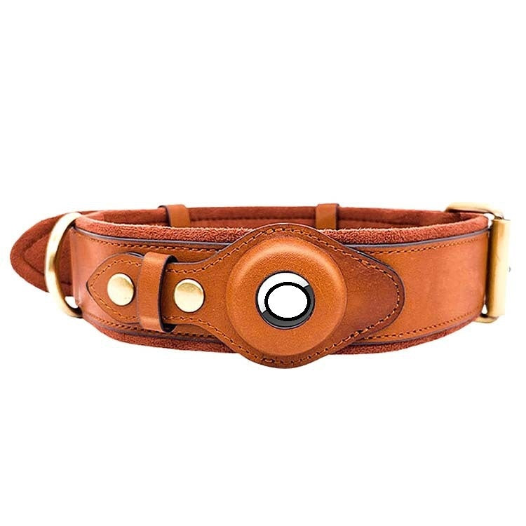 Smart Leather Dog Collar – GPS-Ready for Apple AirTag