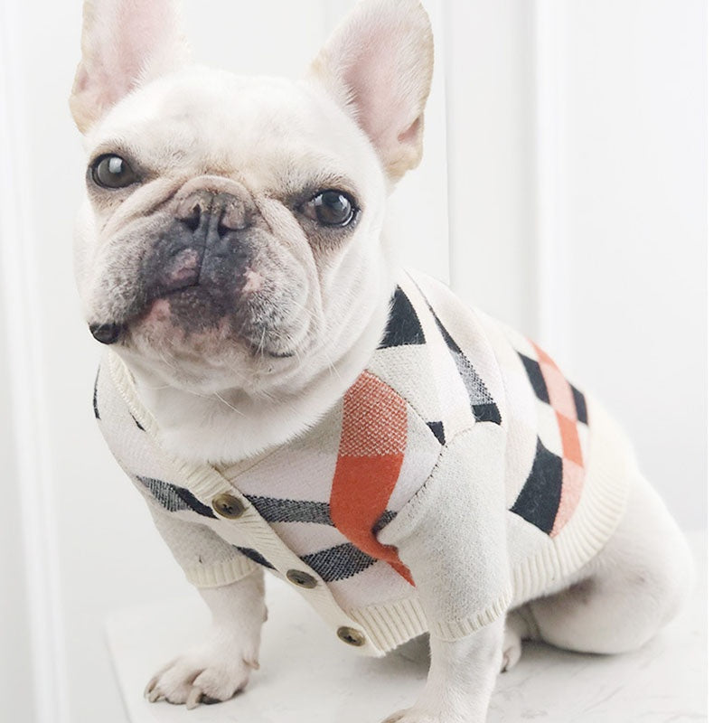 Chic Velvet Dog Sweater – Classic Plaid Style for Cool Weather Walks