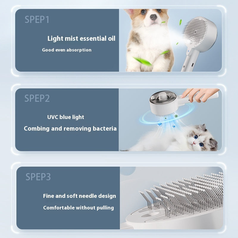 UV Sterilizing Mist Grooming Brush – Steam Spray Comb for Dogs & Cats