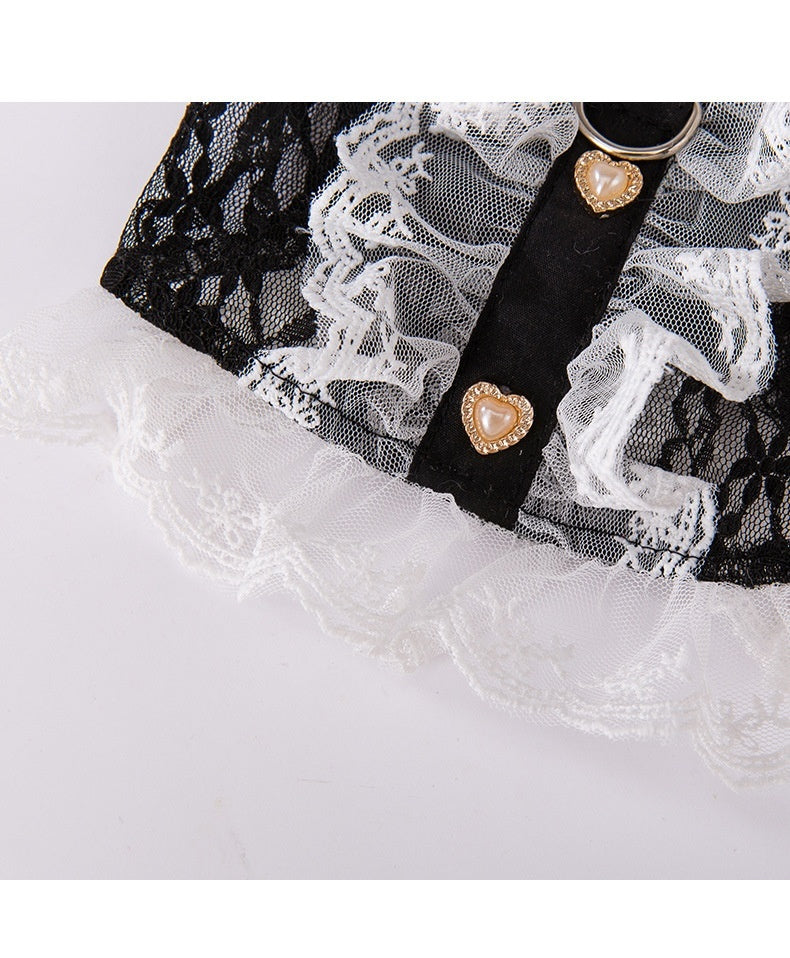 Elegant Lace Pet Harness Dress – Black with Gold Heart Detail