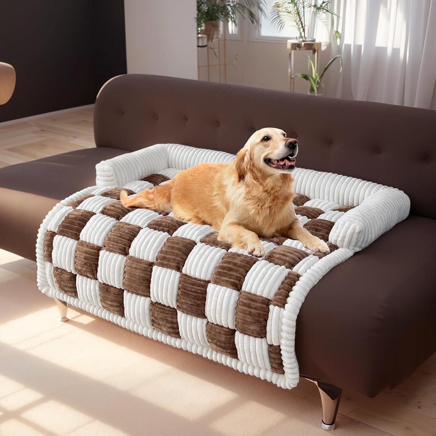 Checkered Plush Pet Sofa Bed – Warm, Stylish Comfort for Any Space