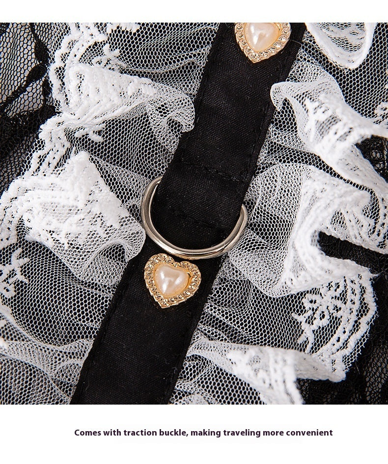 Elegant Lace Pet Harness Dress – Black with Gold Heart Detail