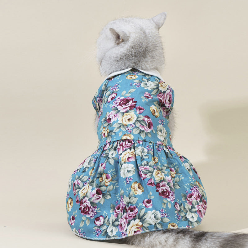Chic Summer Cotton Pet Dress – Doll Collar Outfit for Stylish Cats & Small Dogs