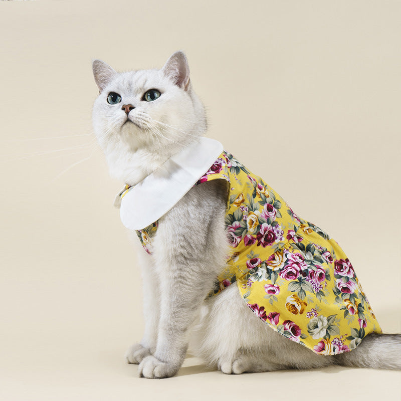 Chic Summer Cotton Pet Dress – Doll Collar Outfit for Stylish Cats & Small Dogs
