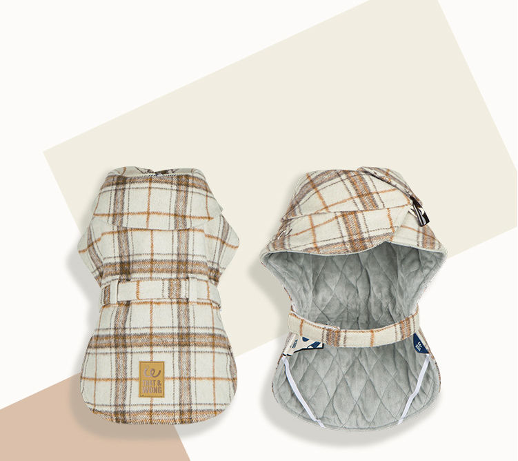 Tailored Windbreaker Coat – Beige Plaid with Quilted Lining