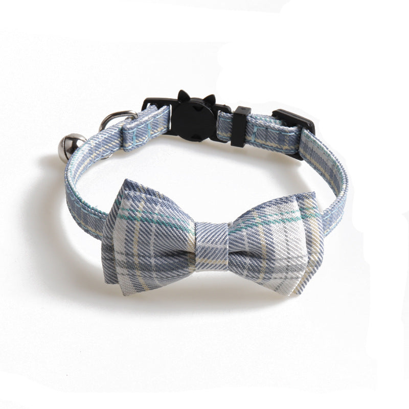 Chic Plaid Bow Collar with Bell – Adjustable & Stylish