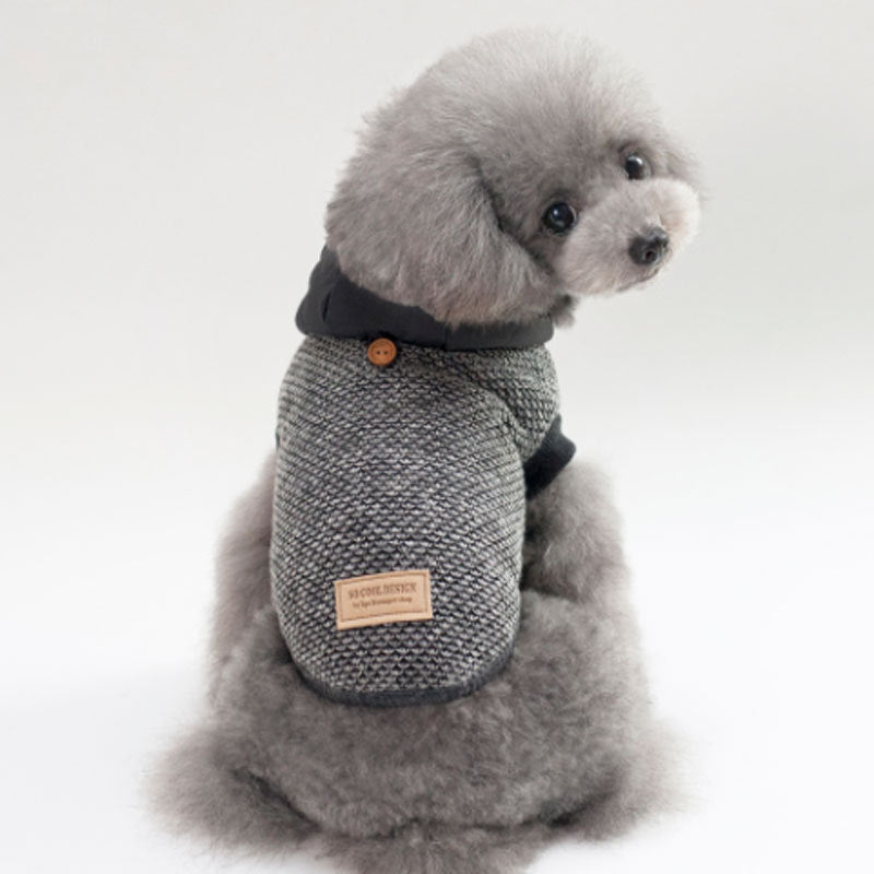 Snowflake Knit Dog Hoodie – Soft Cotton Two-Leg Winter Jacket with Hood