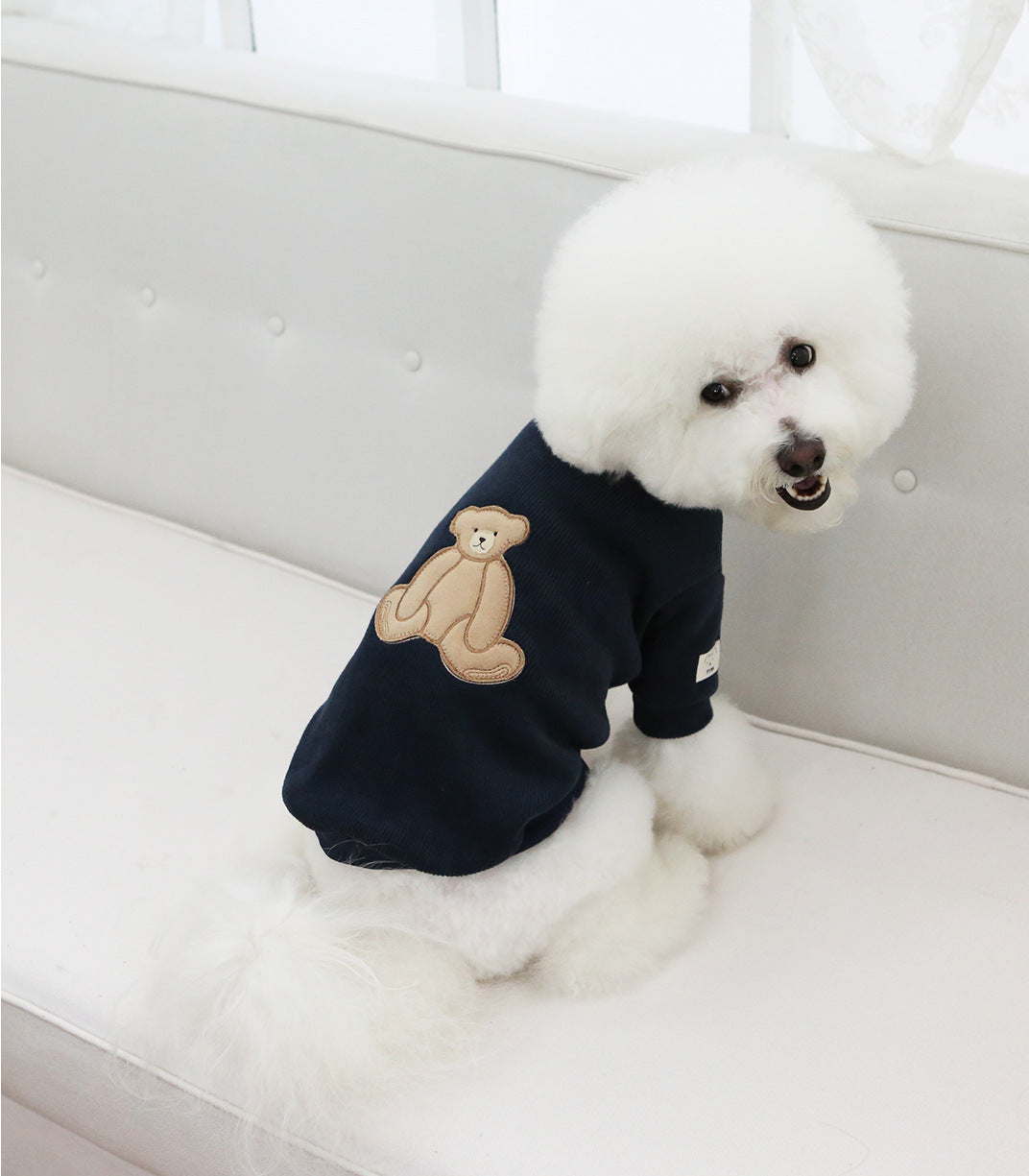 Teddy Patch Knit Sweater – Navy Blue or White Cotton
