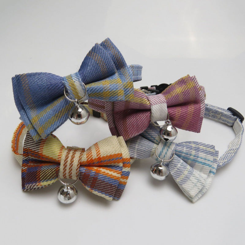 Chic Plaid Bow Collar with Bell – Adjustable & Stylish