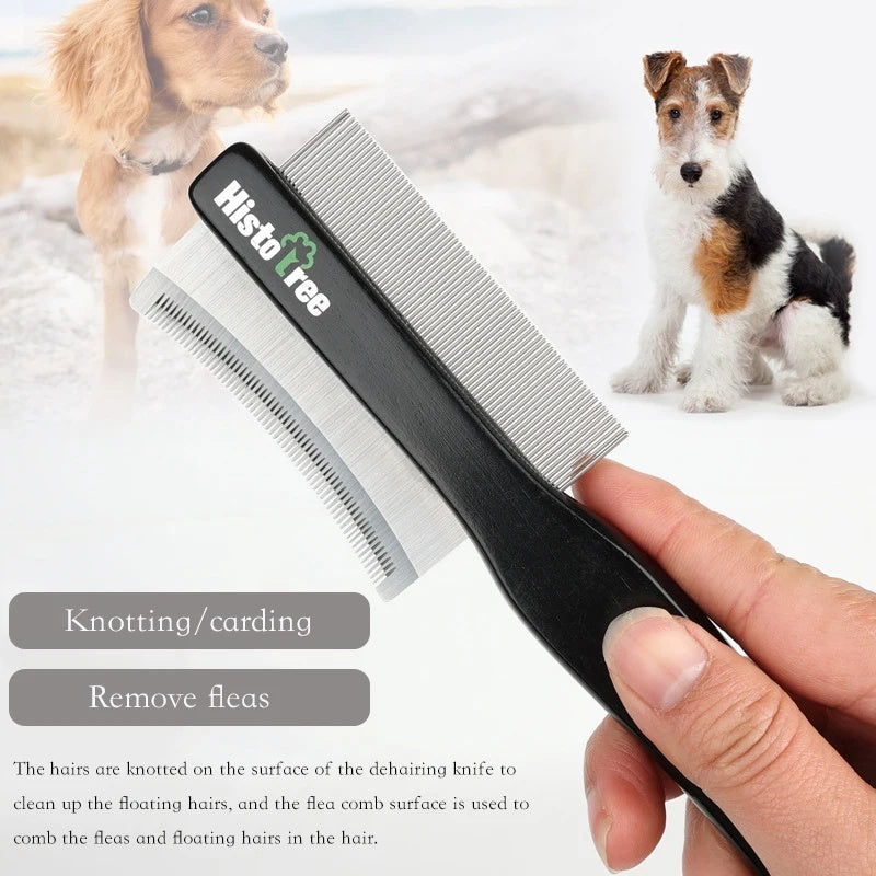 Double-Sided Stainless Steel Pet Comb – Deshedding & Flea Removal for Dogs & Cats