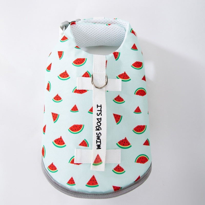 Chic Buoyancy Life Vest – Fruit Print Safety Swimwear for Dogs