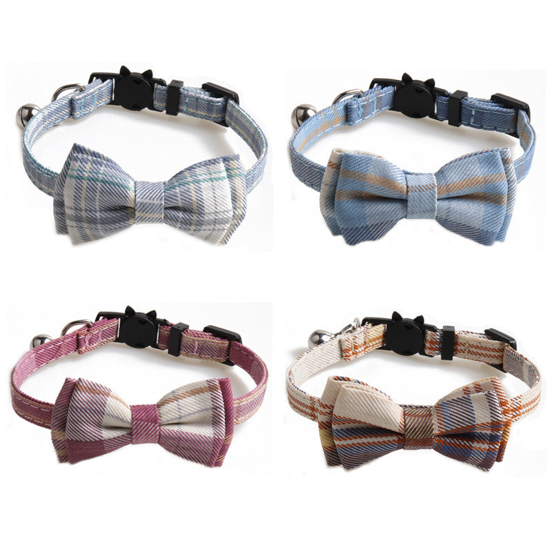 Chic Plaid Bow Collar with Bell – Adjustable & Stylish