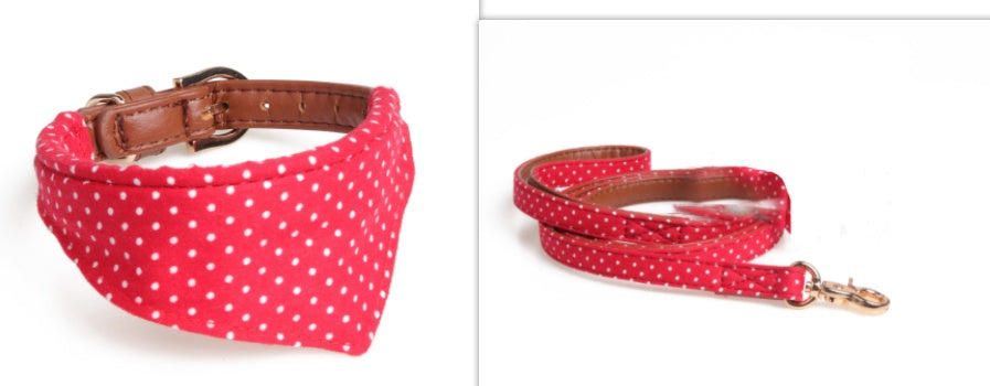 Chic Polka Dot Scarf or Bow Collar & Leash Set – Stylish Everyday Look