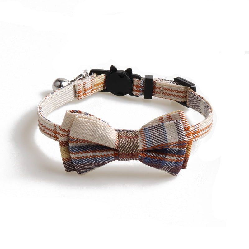 Chic Plaid Bow Collar with Bell – Adjustable & Stylish