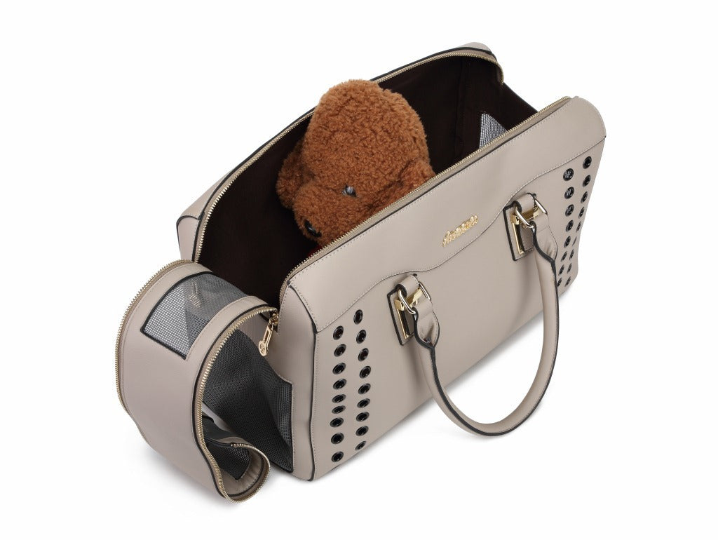 Studded Taupe Luxe Pet Carrier