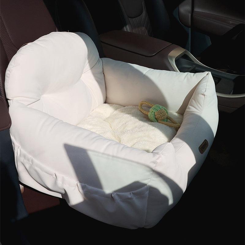 Elegant Milky Suede Car Seat Nest – Luxe Travel Comfort for Pets