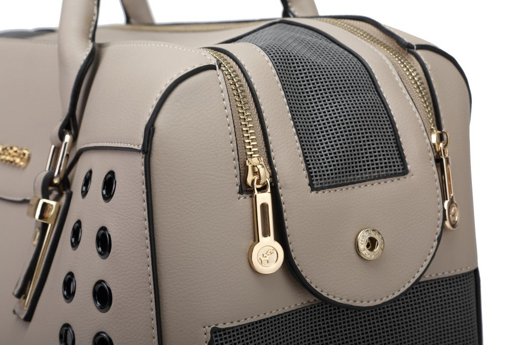 Studded Taupe Luxe Pet Carrier
