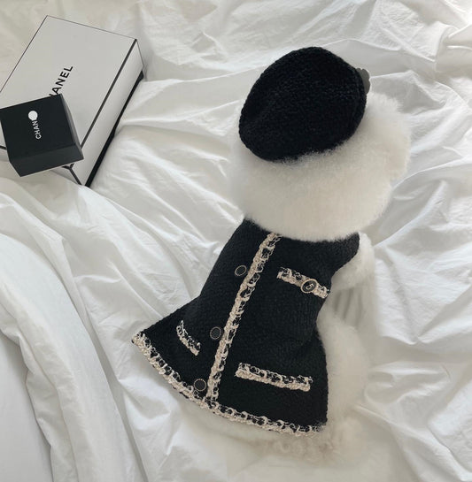 Parisian Chic Tweed Coat Dress with Beret