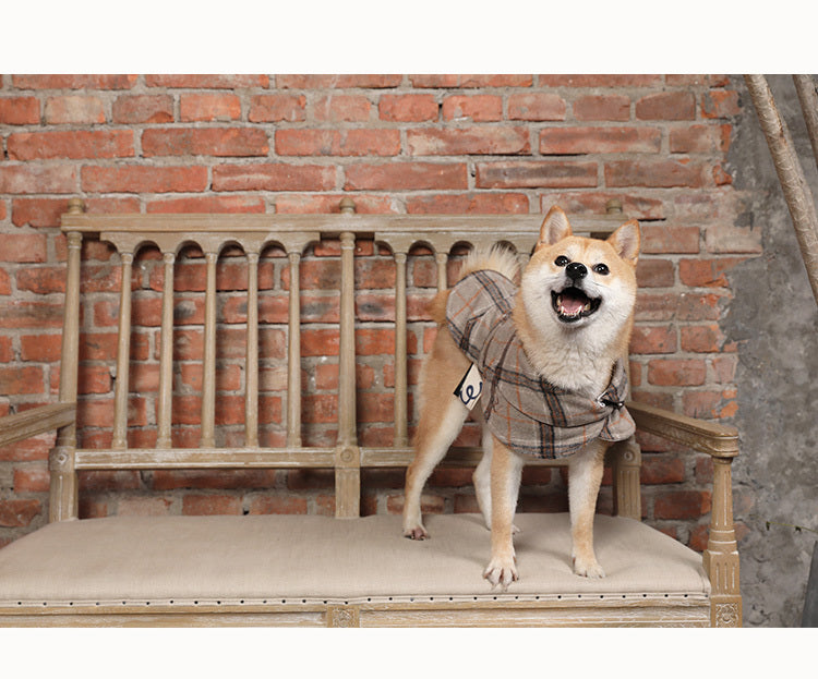 Tailored Windbreaker Coat – Beige Plaid with Quilted Lining