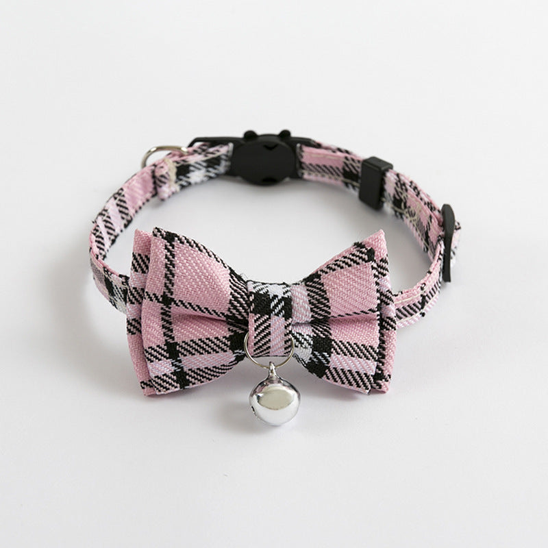 Chic Plaid Bow Collar with Bell – Adjustable & Stylish