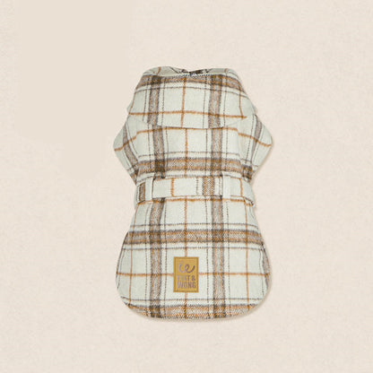 Tailored Windbreaker Coat – Beige Plaid with Quilted Lining