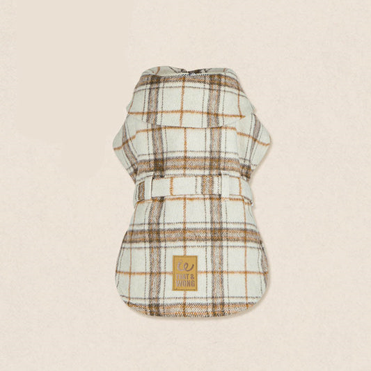 Tailored Windbreaker Coat – Beige Plaid with Quilted Lining