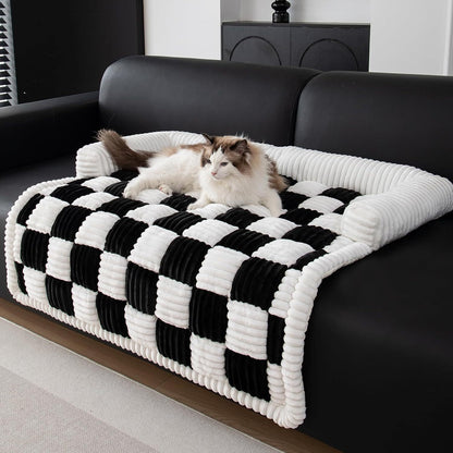 Checkered Plush Pet Sofa Bed – Warm, Stylish Comfort for Any Space