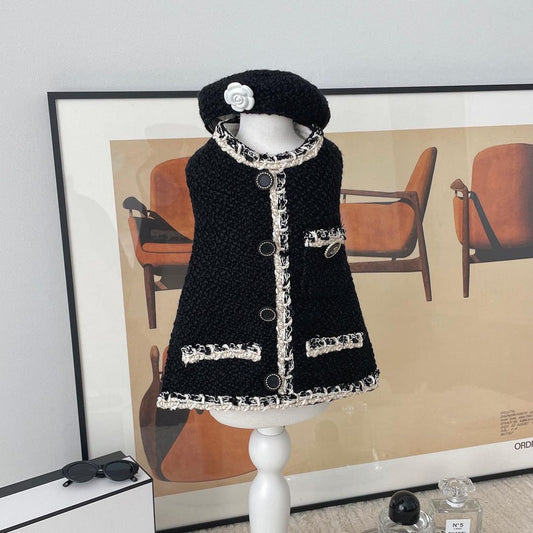 Parisian Chic Tweed Coat Dress with Beret