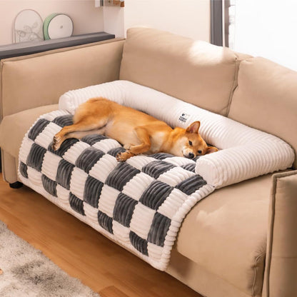 Checkered Plush Pet Sofa Bed – Warm, Stylish Comfort for Any Space