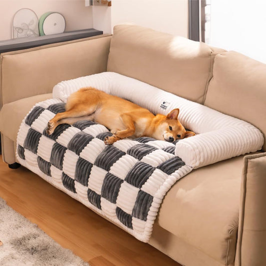 Checkered Plush Pet Sofa Bed – Warm, Stylish Comfort for Any Space