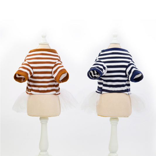 Seaside Chic Tutu Dress – Striped Elegance for Small Pets