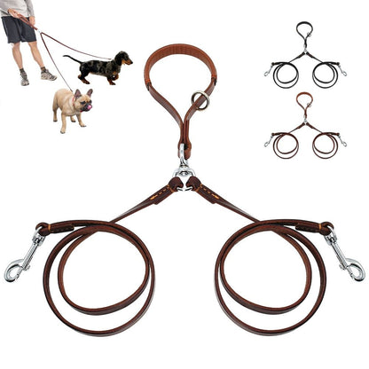 Luxury Handmade Leather Dog Leash – Dual-Handle Elegance for Refined Control