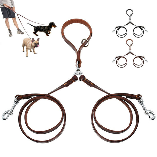 Luxury Handmade Leather Dog Leash – Dual-Handle Elegance for Refined Control