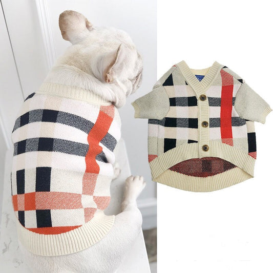 Chic Velvet Dog Sweater – Classic Plaid Style for Cool Weather Walks