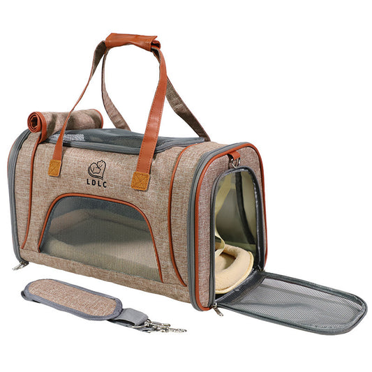 Linen Pet Carrier – Structured Multi-Tone with Vegan Leather Accents