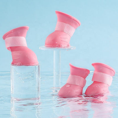 Waterproof Silicone Dog Rain Boots – 4pcs Non-Slip Pet Shoes, Soft & Flexible (Fast Shipping)