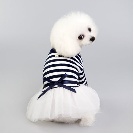 Seaside Chic Tutu Dress – Striped Elegance for Small Pets