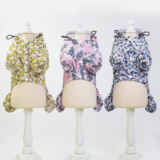 Floral Rain Jumpsuit – Lightweight Waterproof Pet Raincoat