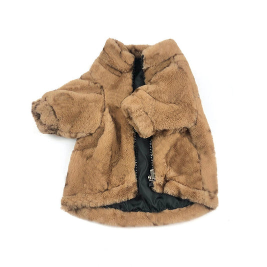 Signature Monogram Pet Coat – Designer-Inspired Faux Fur Jacket