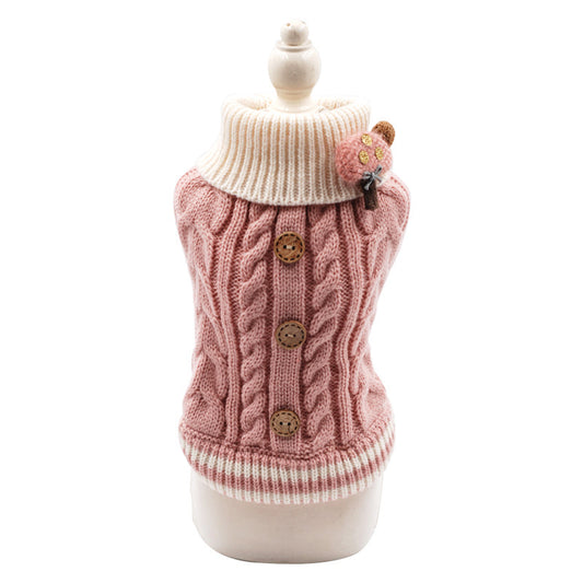 Twist Knit Button Pet Sweater – Soft & Stylish for Winter Days