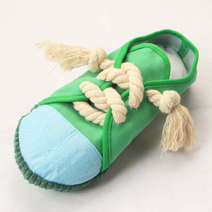 Colorful Canvas Sneaker Chew Toy – With Built-In Squeaker