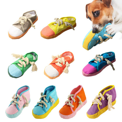 Colorful Canvas Sneaker Chew Toy – With Built-In Squeaker