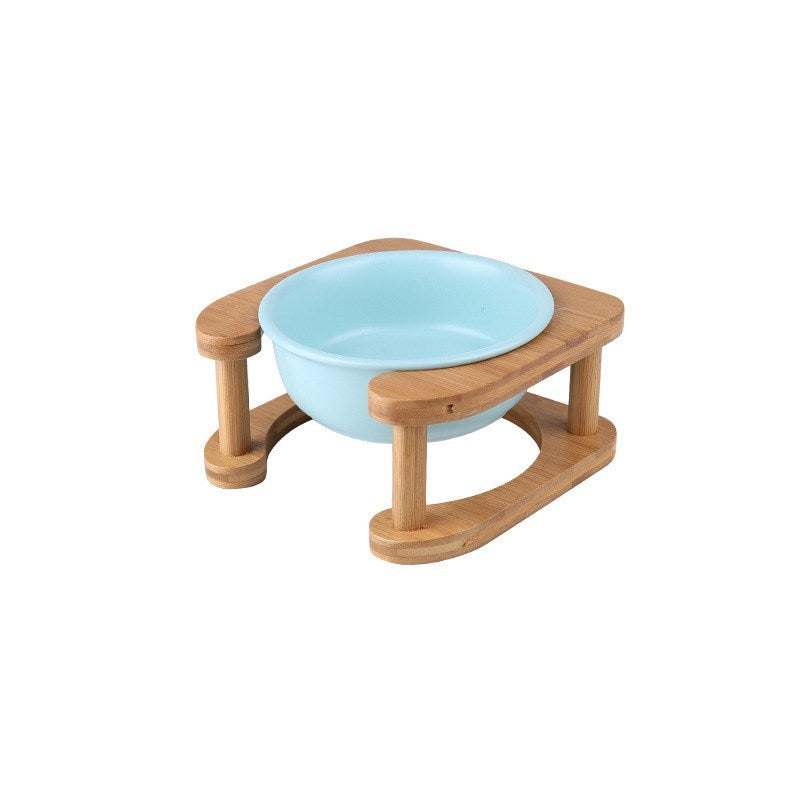 Elevated Ceramic Pet Bowl with Artisan Wood Stand – Modern Minimalist