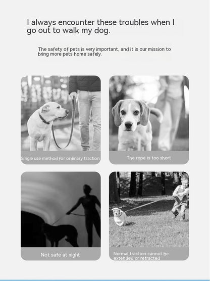 Luminous Ring Retractable Dog Leash – 3M Light-Up Grip Design