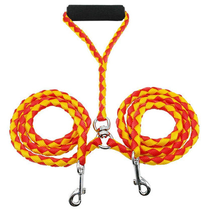 Braided Dual Dog Leash – Thick Round Rope with Comfort Grip