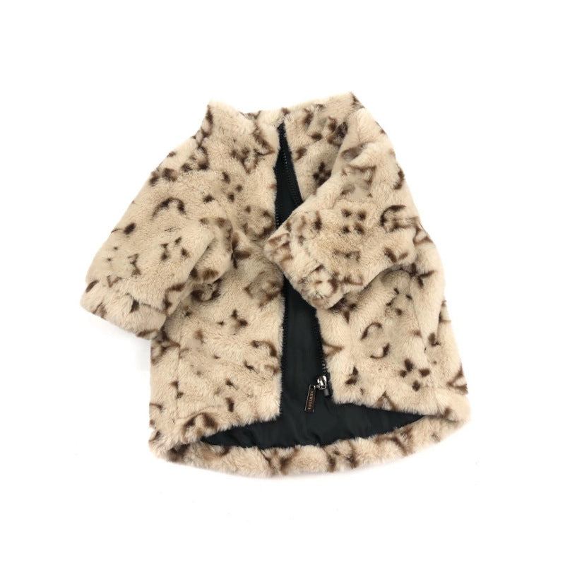 Signature Monogram Pet Coat – Designer-Inspired Faux Fur Jacket