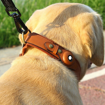 Smart Leather Dog Collar – GPS-Ready for Apple AirTag