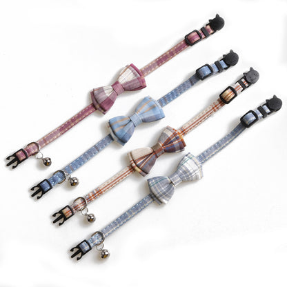 Chic Plaid Bow Collar with Bell – Adjustable & Stylish