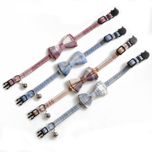 Chic Plaid Bow Collar with Bell – Adjustable & Stylish